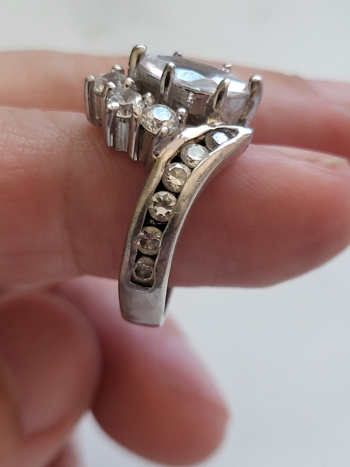 Vintage Sterling Silver Marquise CZ Statement Ring