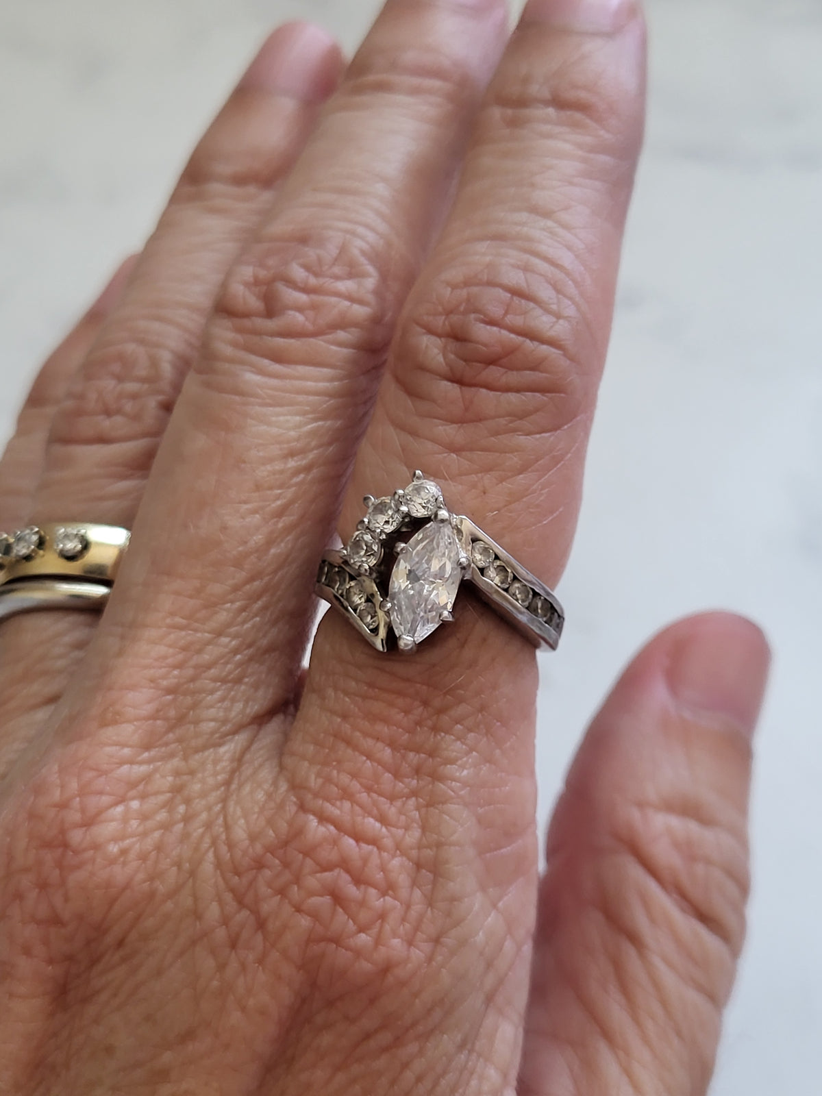 Vintage Sterling Silver Marquise CZ Statement Ring