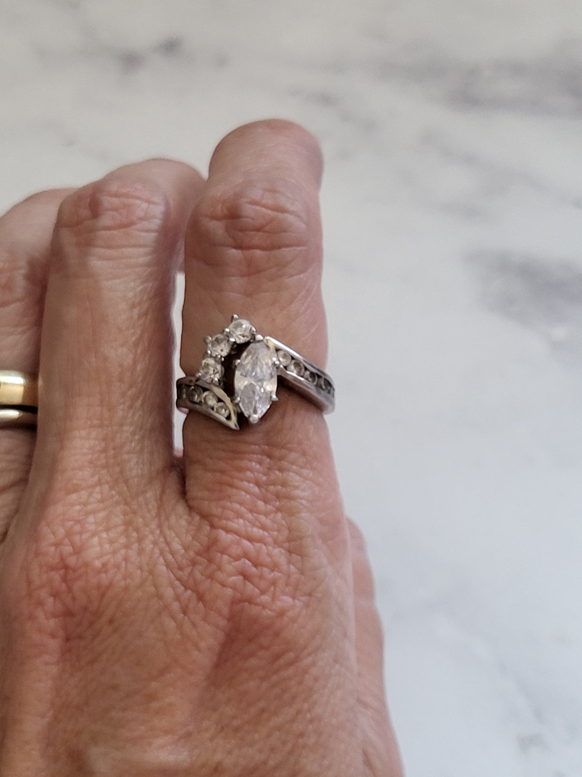 Vintage Sterling Silver Marquise CZ Statement Ring