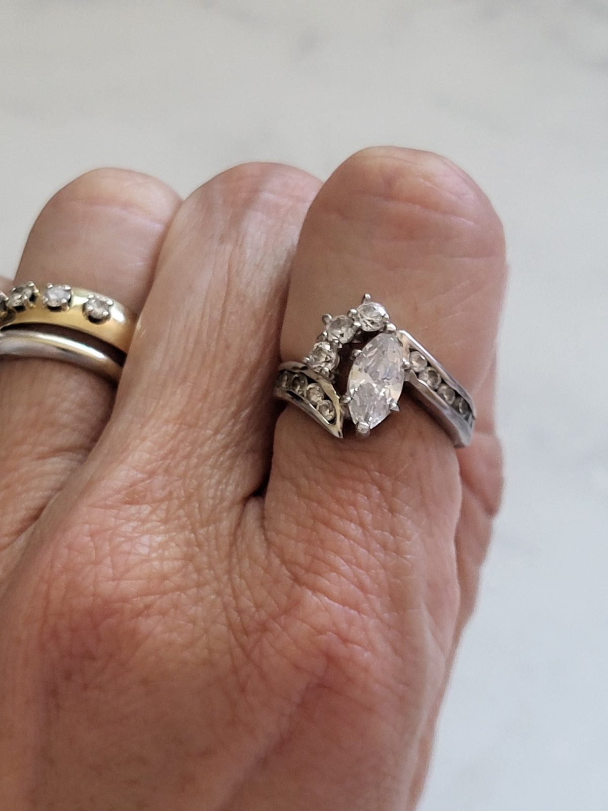 Vintage Sterling Silver Marquise CZ Statement Ring