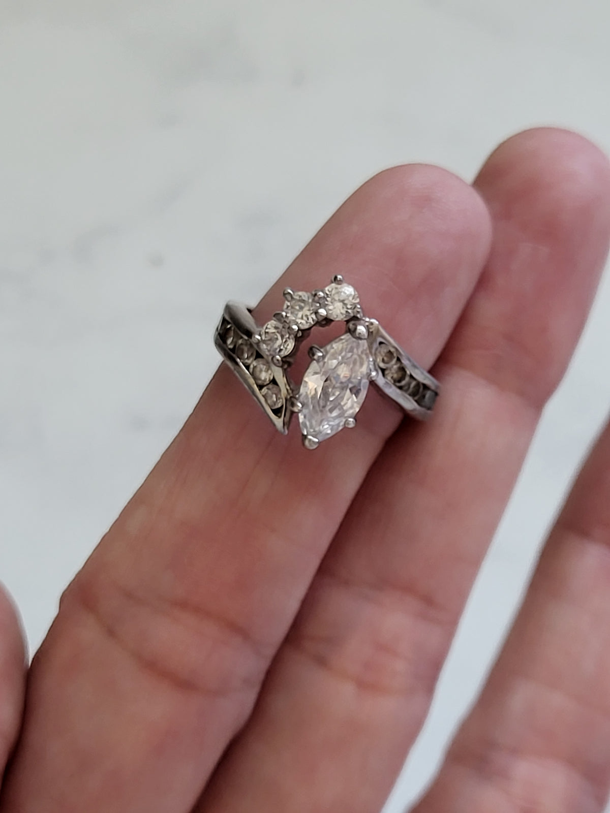 Vintage Sterling Silver Marquise CZ Statement Ring