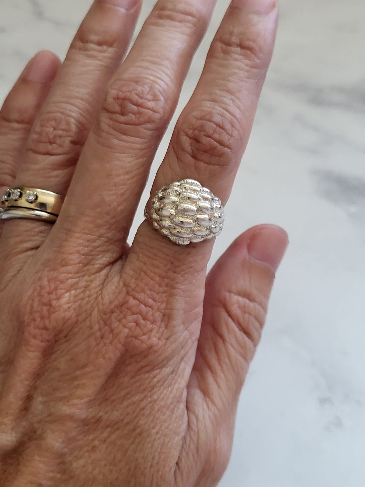 Vintage Sterling Silver Textured Dome Statement Ring