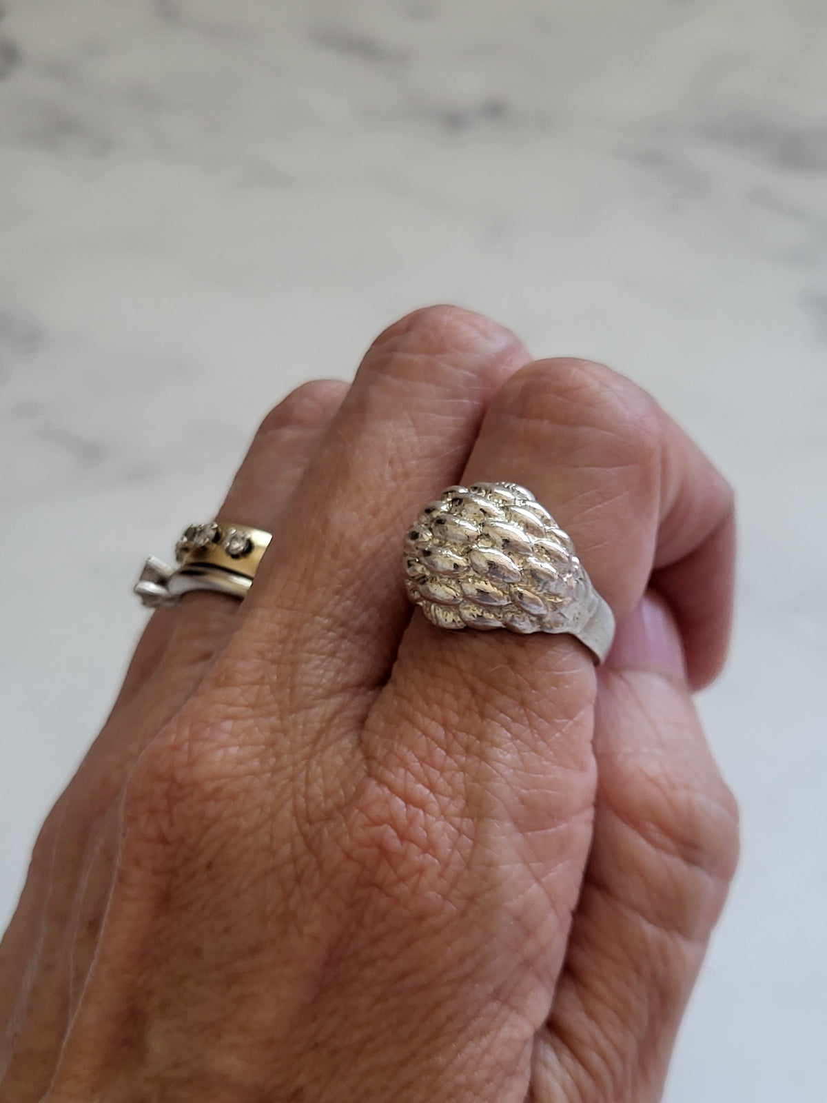Vintage Sterling Silver Textured Dome Statement Ring