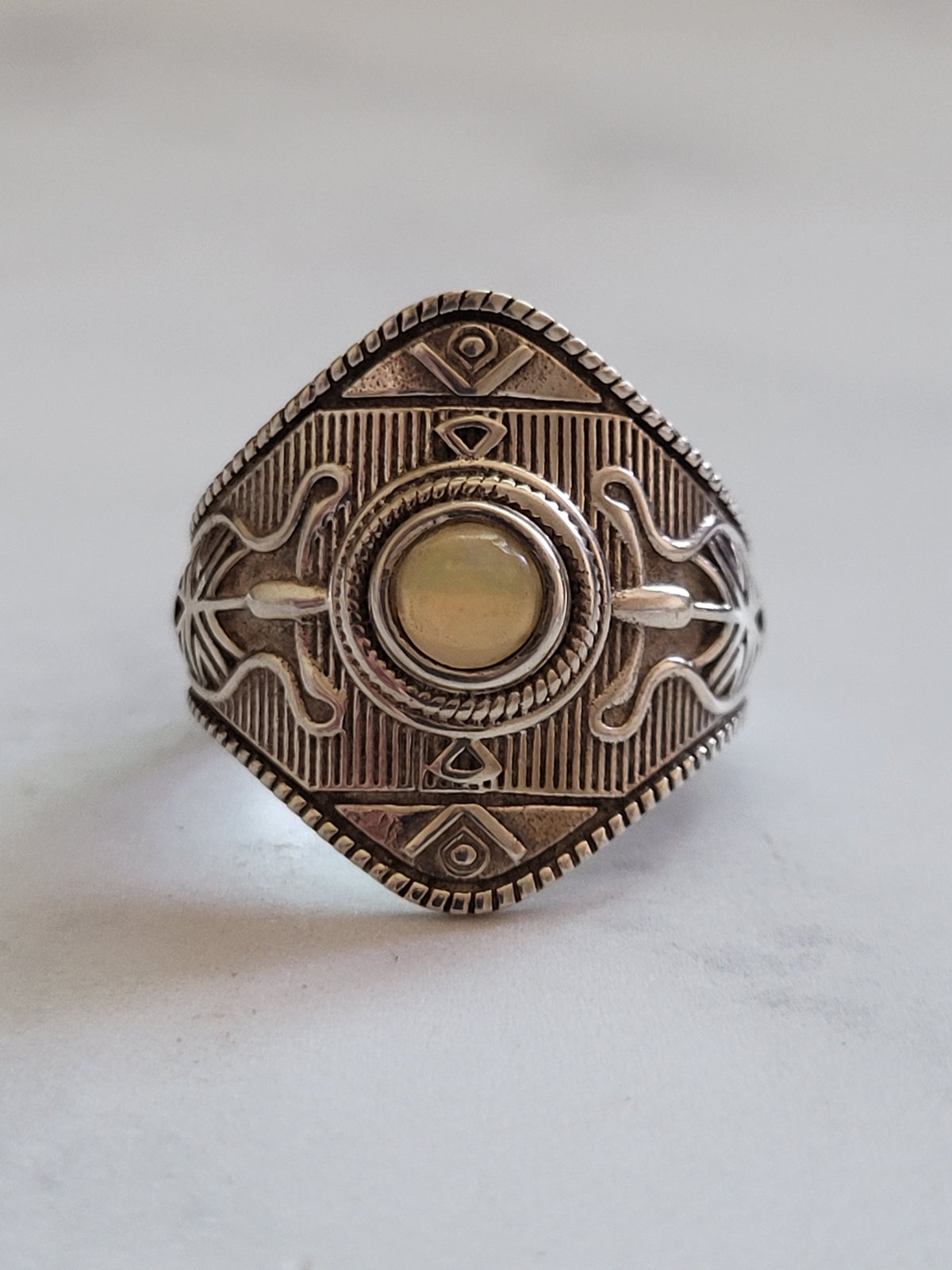 925 Sterling Silver Opal Statement Ring – Egyptian Revival Inspired