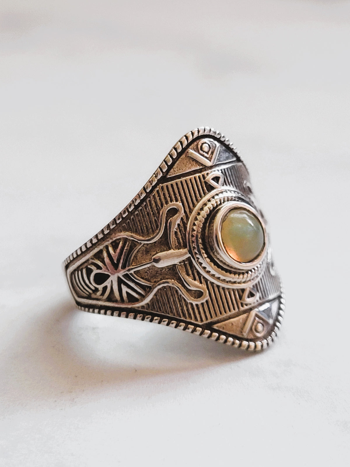 925 Sterling Silver Opal Statement Ring – Egyptian Revival Inspired