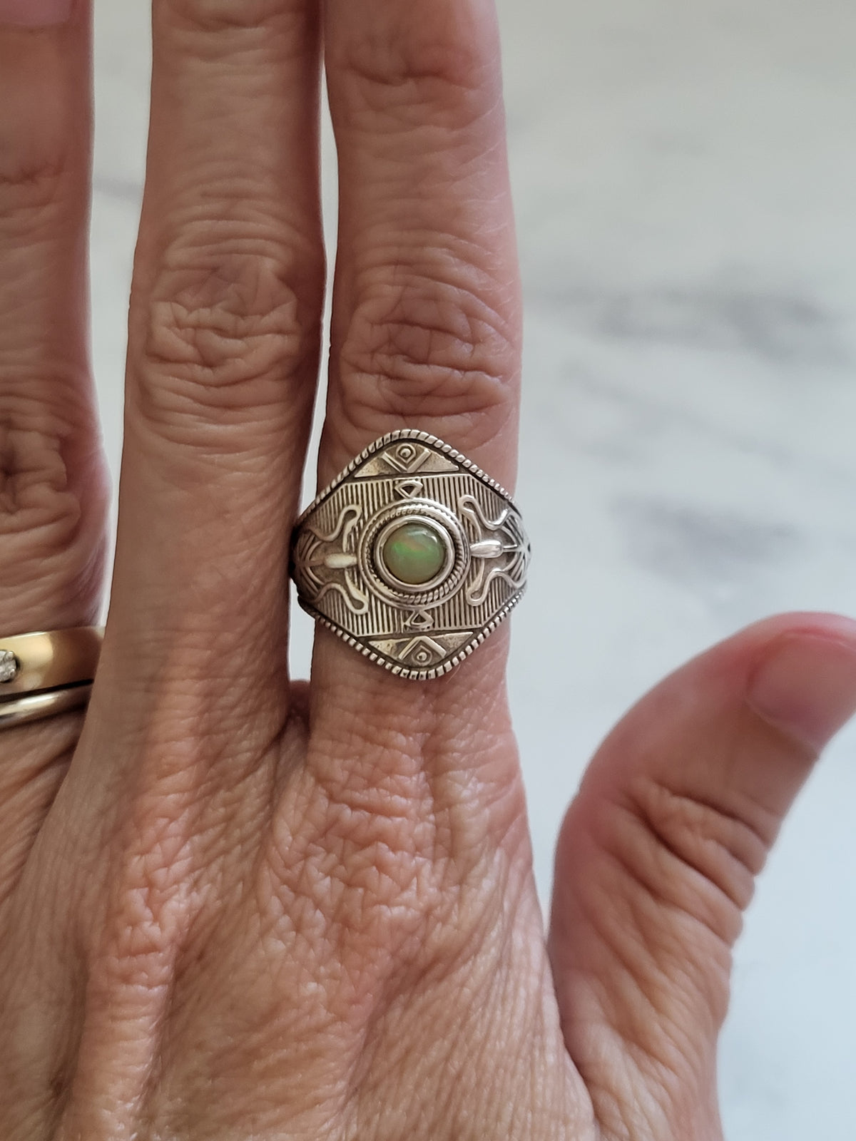 925 Sterling Silver Opal Statement Ring – Egyptian Revival Inspired