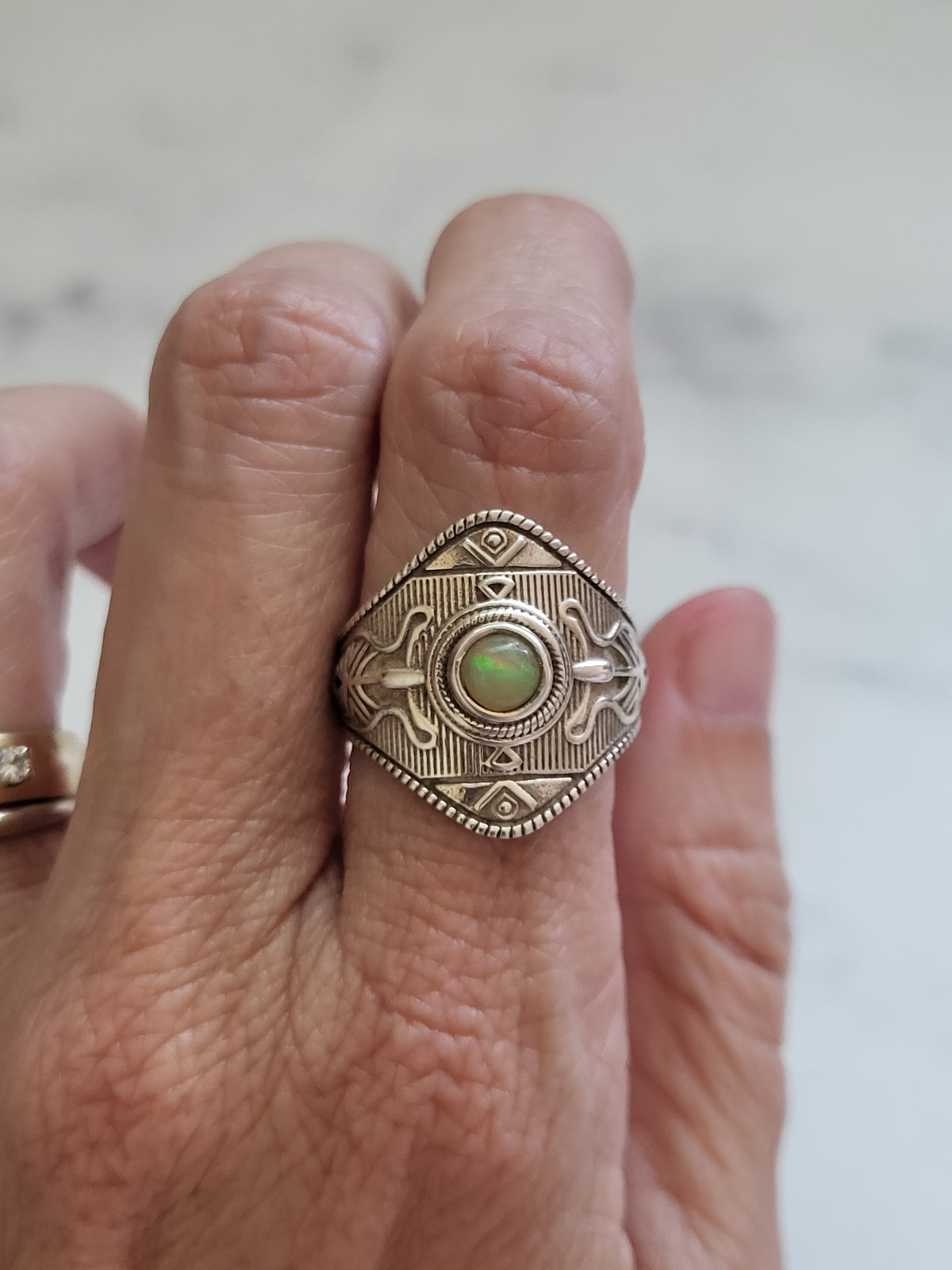 925 Sterling Silver Opal Statement Ring – Egyptian Revival Inspired