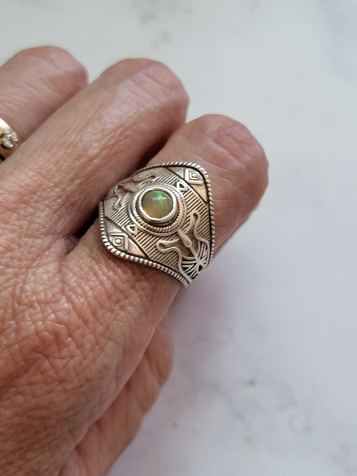 925 Sterling Silver Opal Statement Ring – Egyptian Revival Inspired