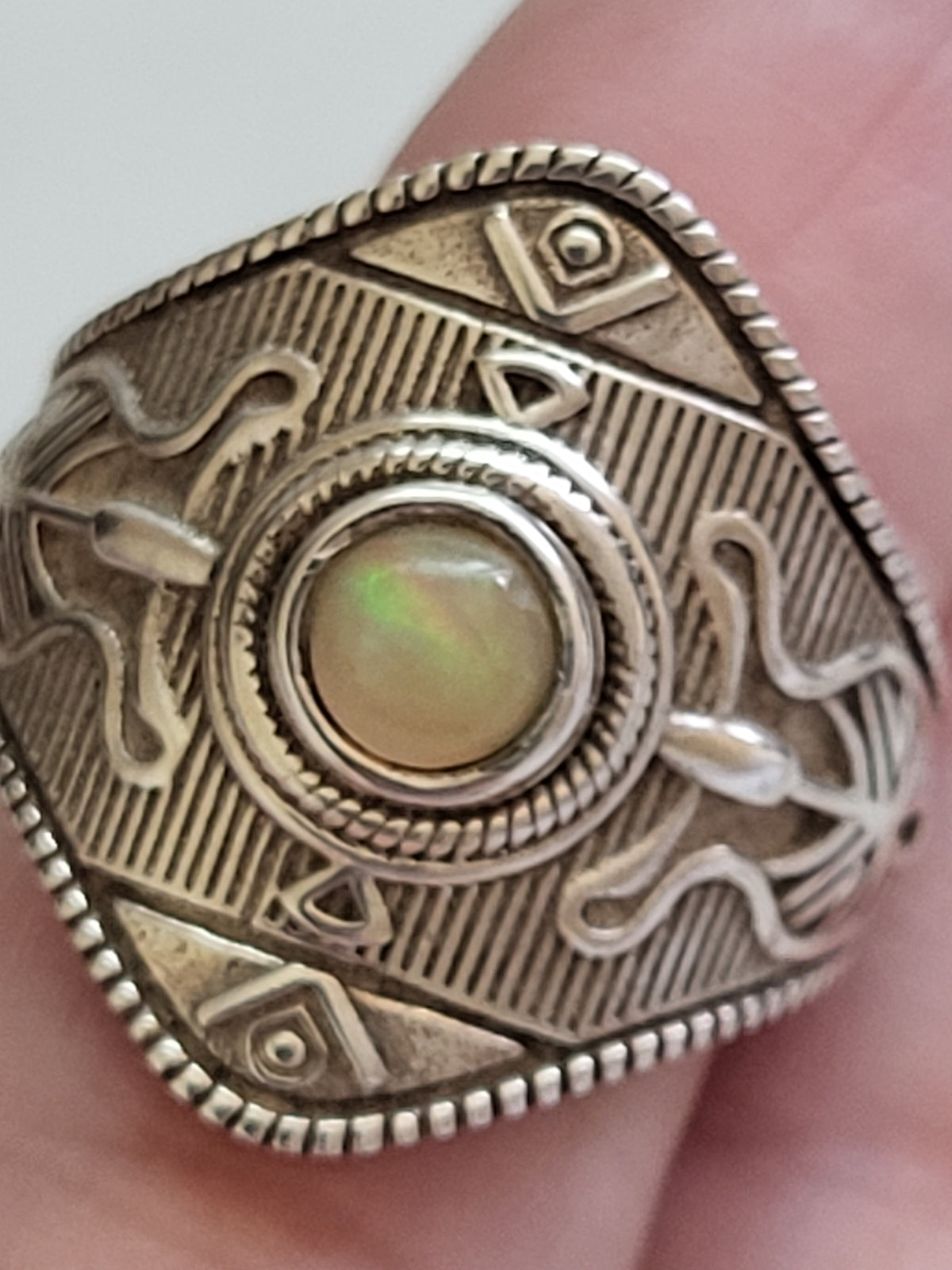925 Sterling Silver Opal Statement Ring – Egyptian Revival Inspired