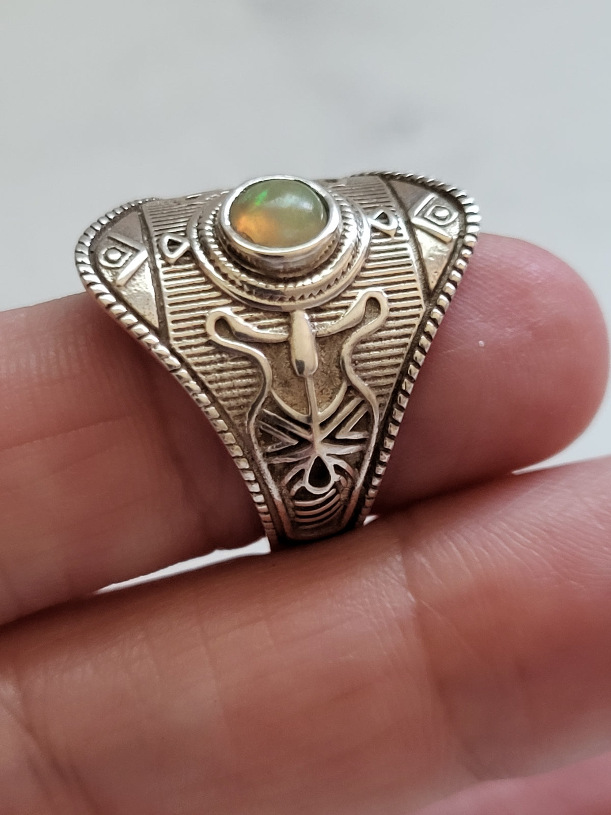 925 Sterling Silver Opal Statement Ring – Egyptian Revival Inspired