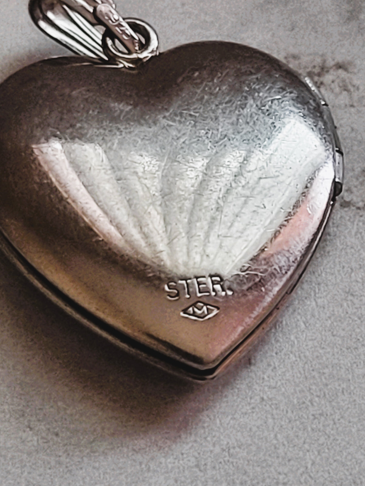 Vintage Sterling Silver Heart Locket Pendant with Rhinestone Accents