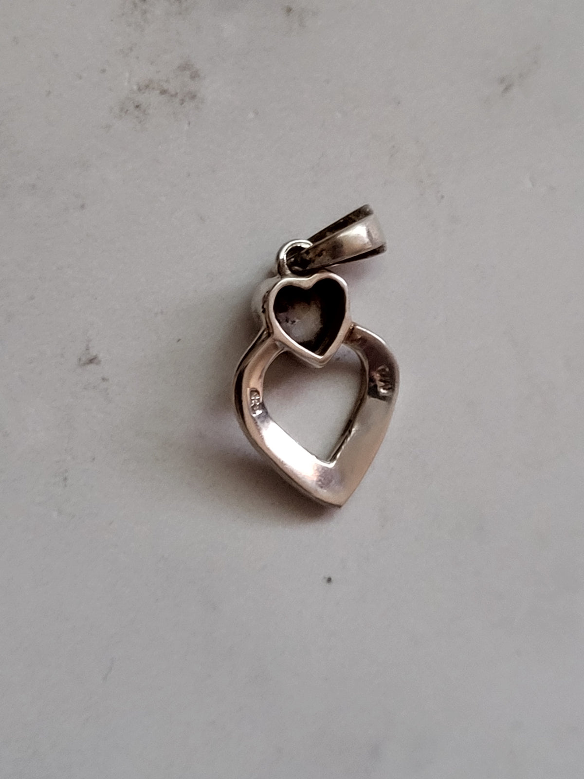 Sterling Silver Mother of Pearl & Marcasite Double Heart Pendant