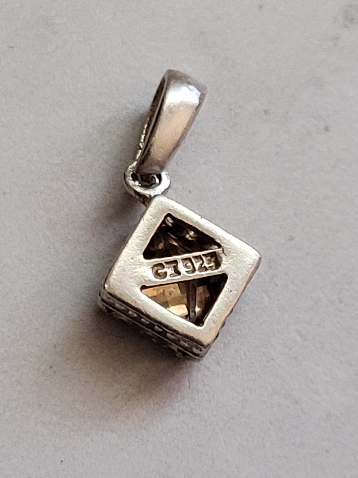 Sterling Silver Champagne Faceted Stone Square Pendant