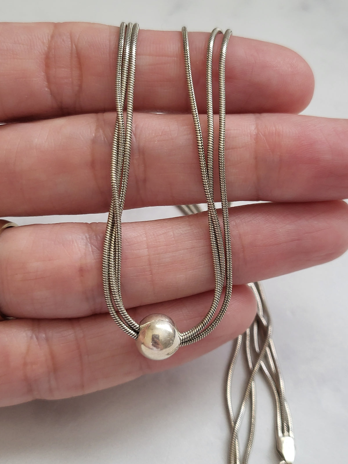 Vintage Italian Sterling Silver Three Strand Snake Chain Necklace