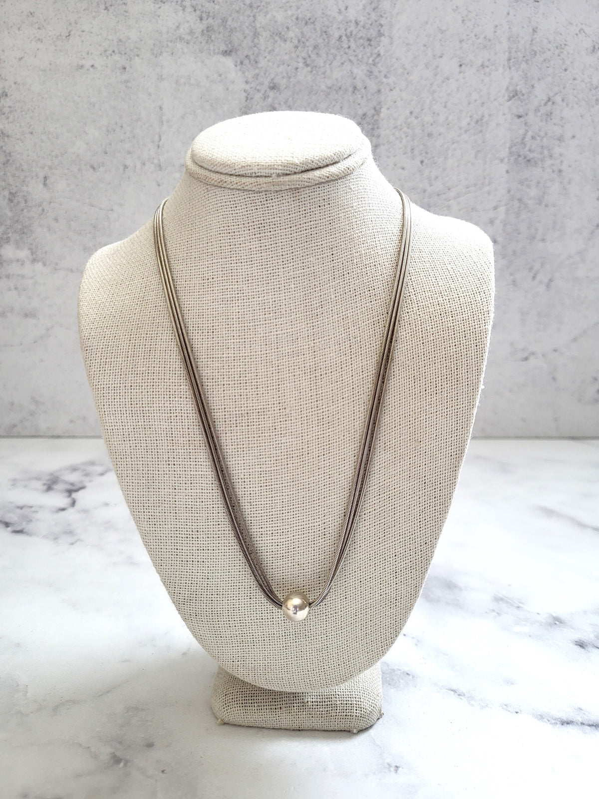 Vintage Italian Sterling Silver Three Strand Snake Chain Necklace
