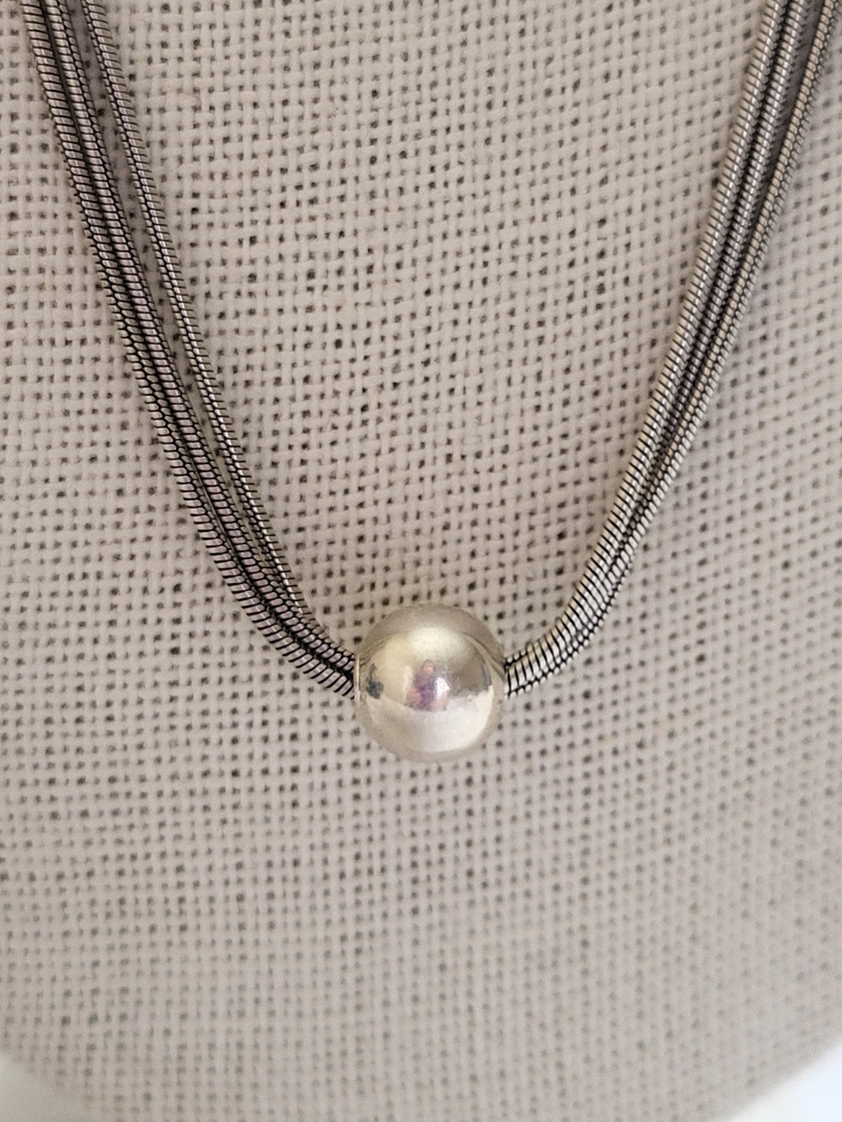 Vintage Italian Sterling Silver Three Strand Snake Chain Necklace
