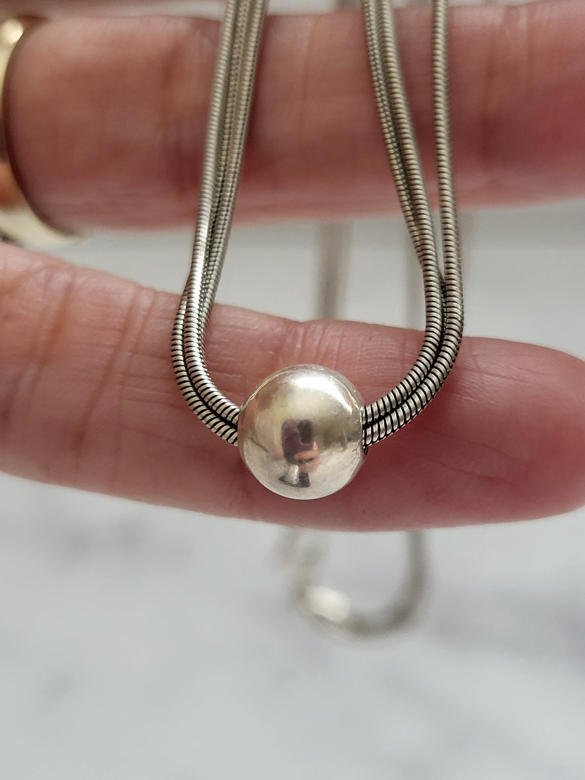 Vintage Italian Sterling Silver Three Strand Snake Chain Necklace