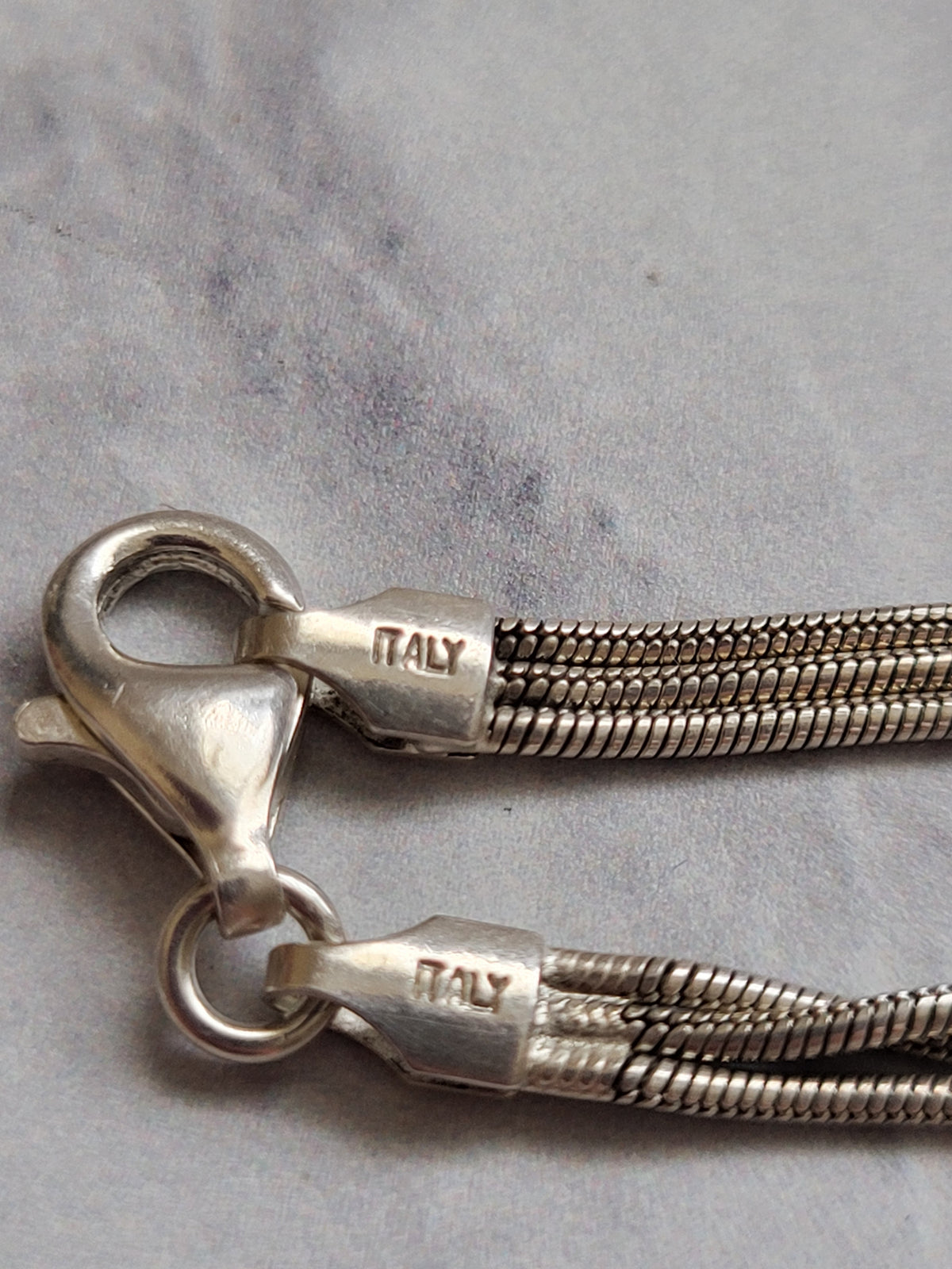 Vintage Italian Sterling Silver Three Strand Snake Chain Necklace