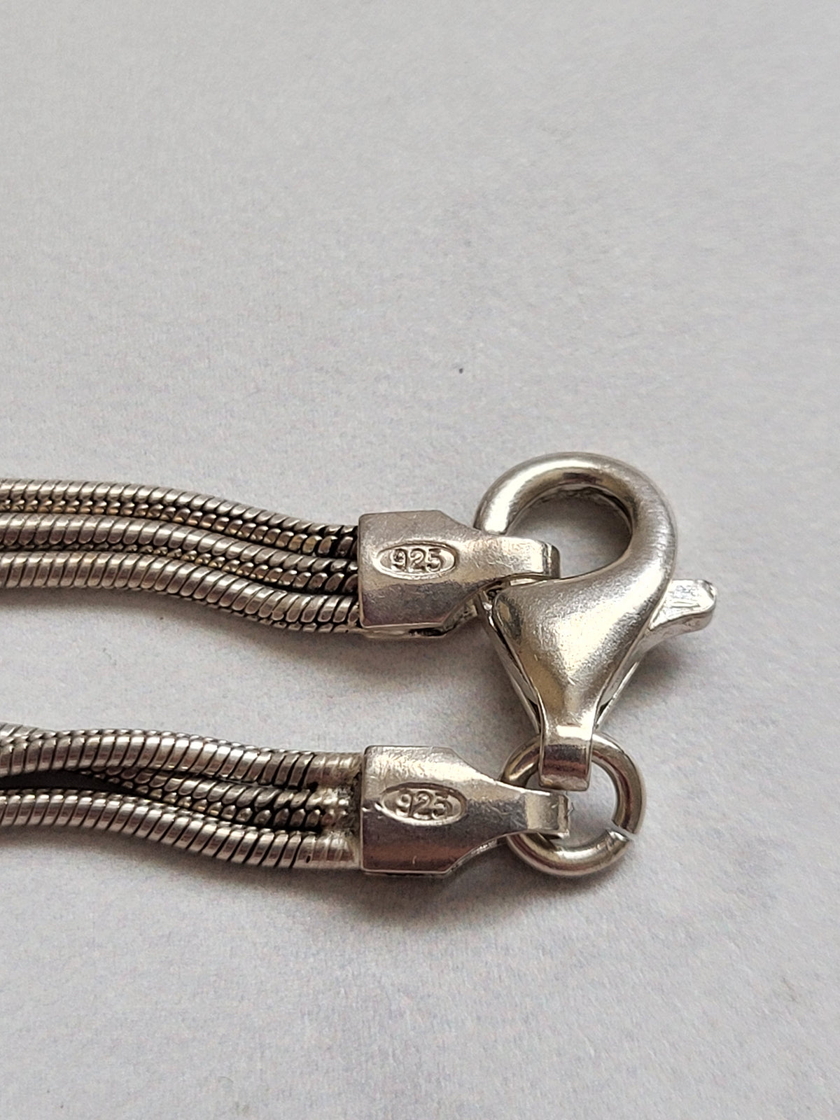 Vintage Italian Sterling Silver Three Strand Snake Chain Necklace
