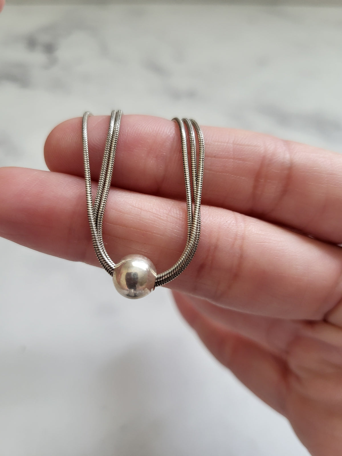 Vintage Italian Sterling Silver Three Strand Snake Chain Necklace