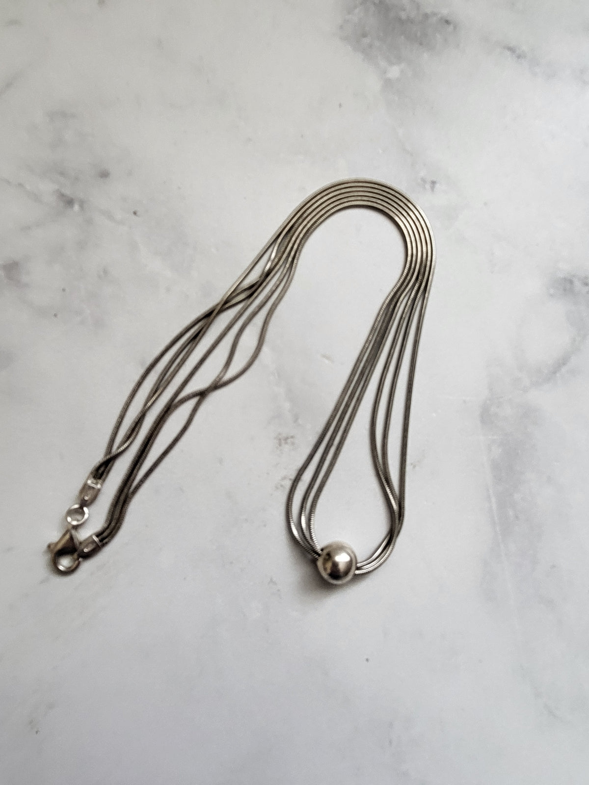 Vintage Italian Sterling Silver Three Strand Snake Chain Necklace