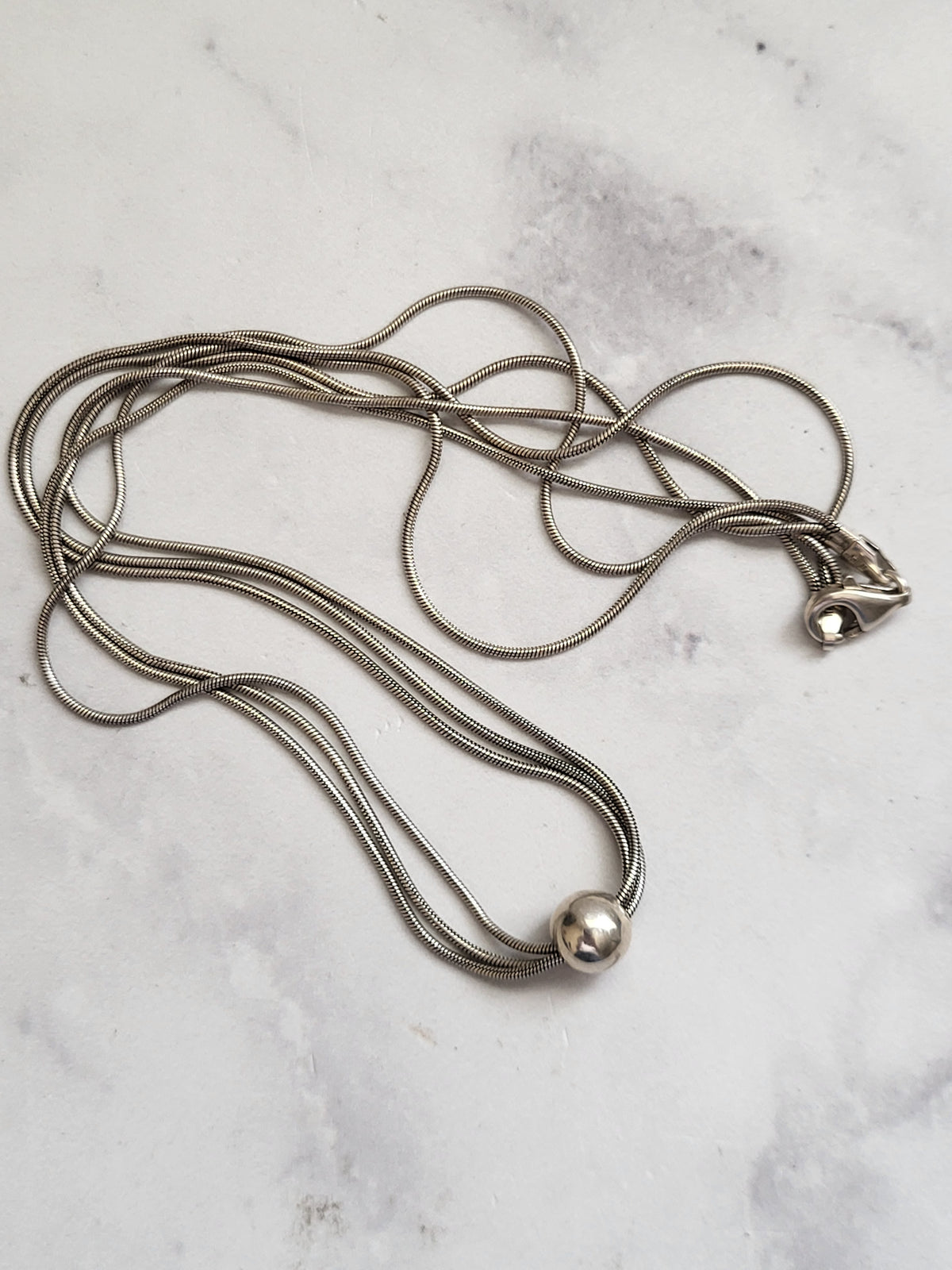 Vintage Italian Sterling Silver Three Strand Snake Chain Necklace