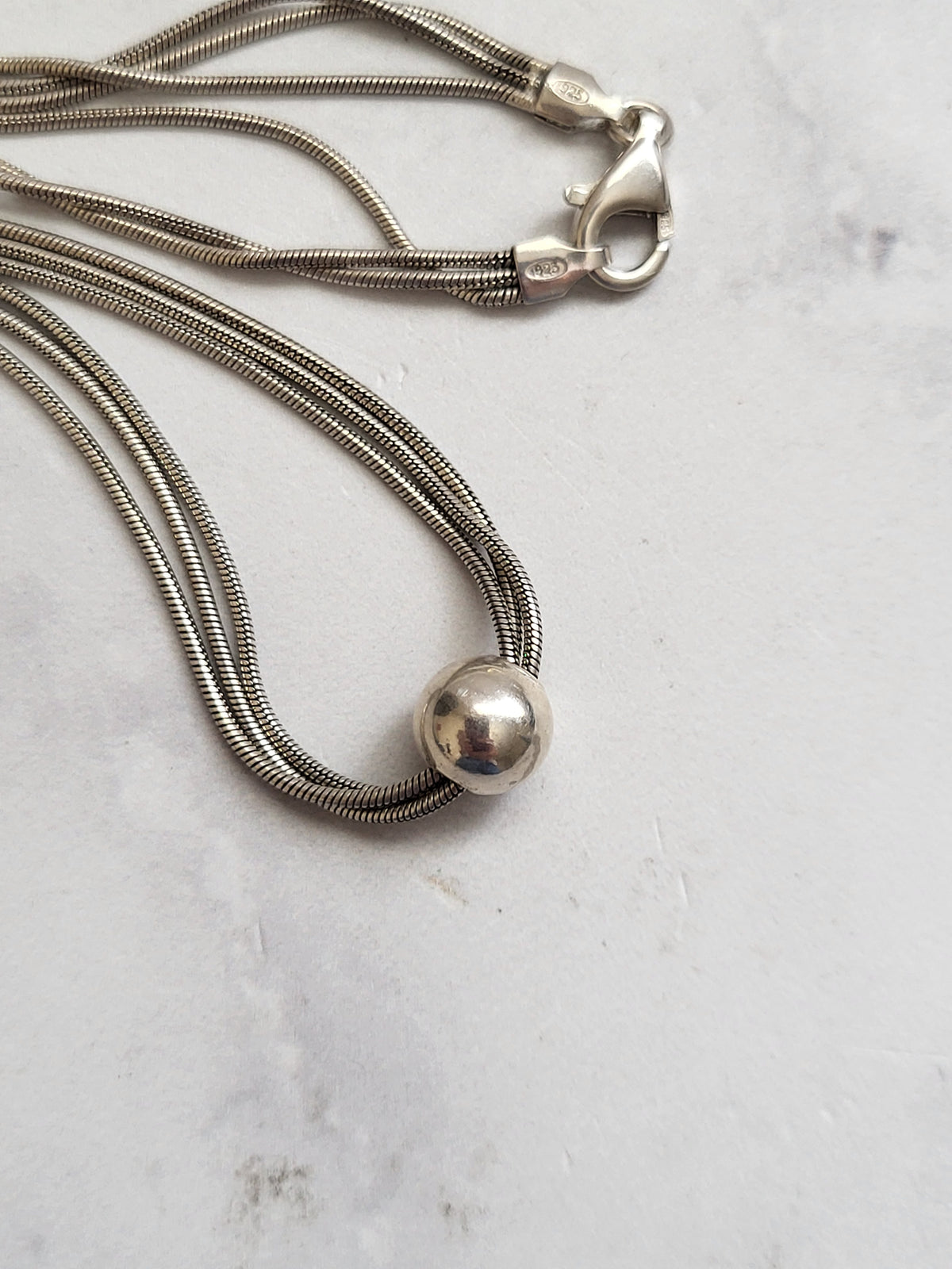 Vintage Italian Sterling Silver Three Strand Snake Chain Necklace