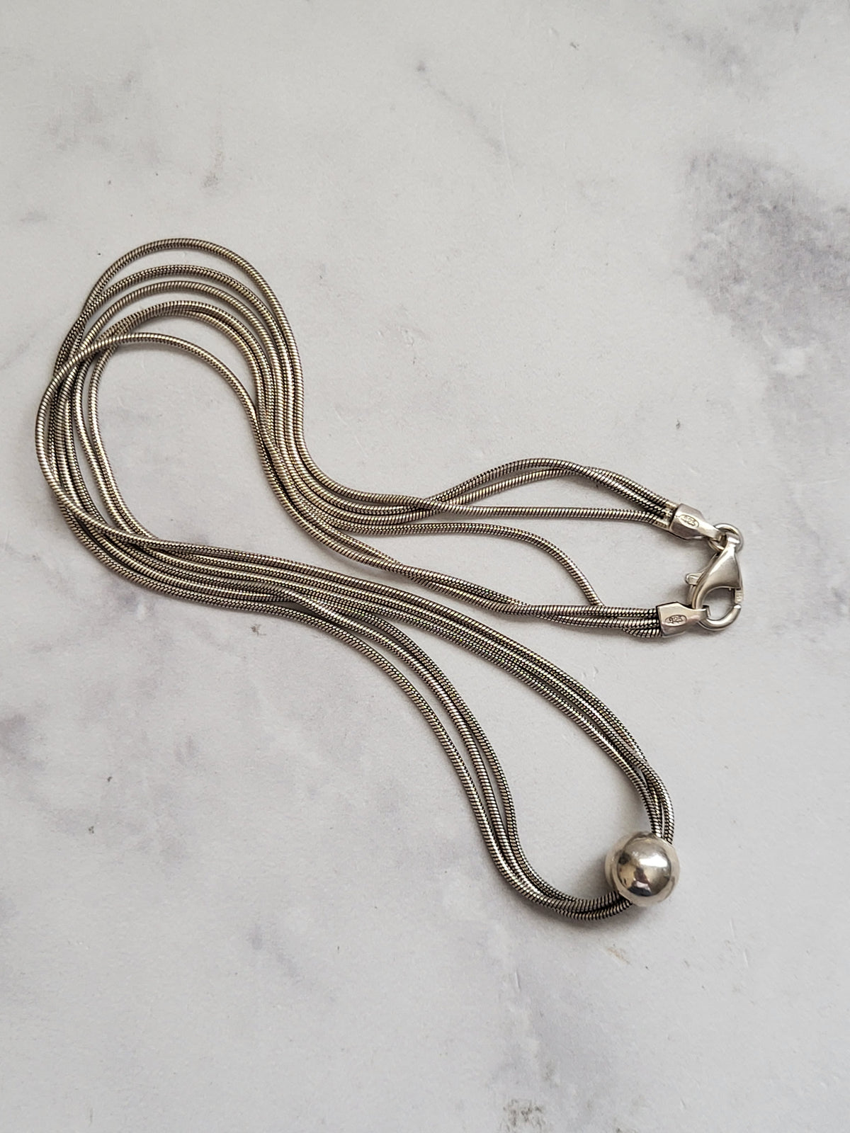 Vintage Italian Sterling Silver Three Strand Snake Chain Necklace