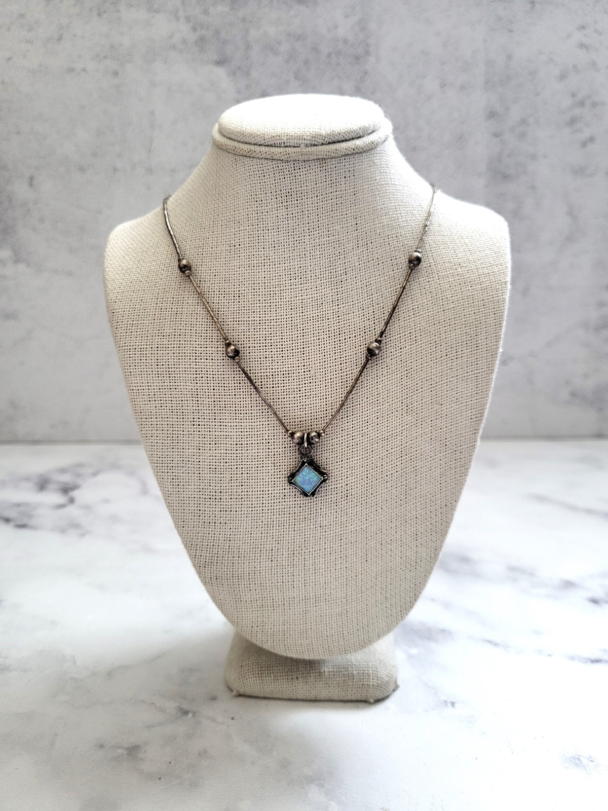 Vintage Sterling Silver Opal Liquid Silver Necklace