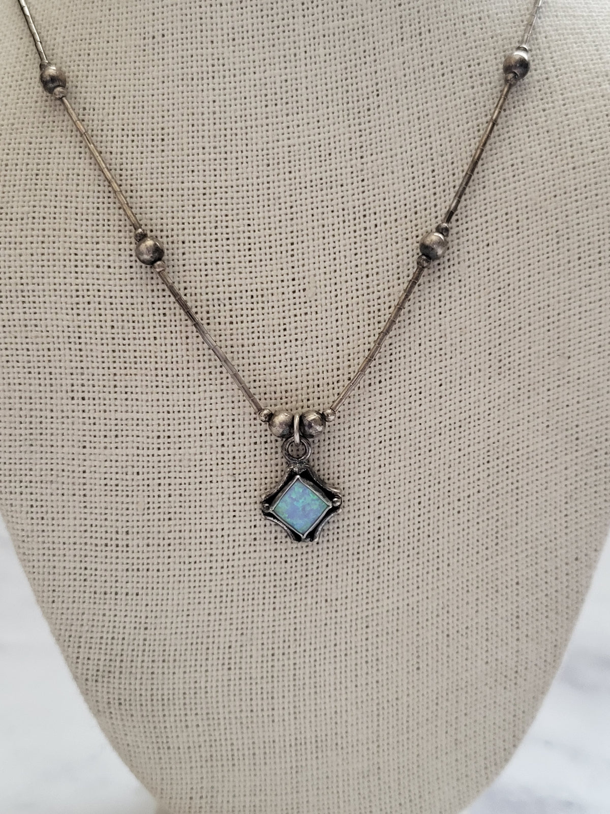 Vintage Sterling Silver Opal Liquid Silver Necklace