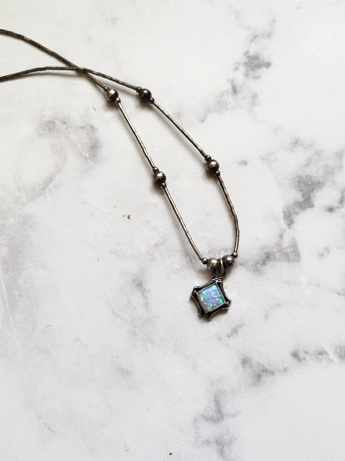 Vintage Sterling Silver Opal Liquid Silver Necklace