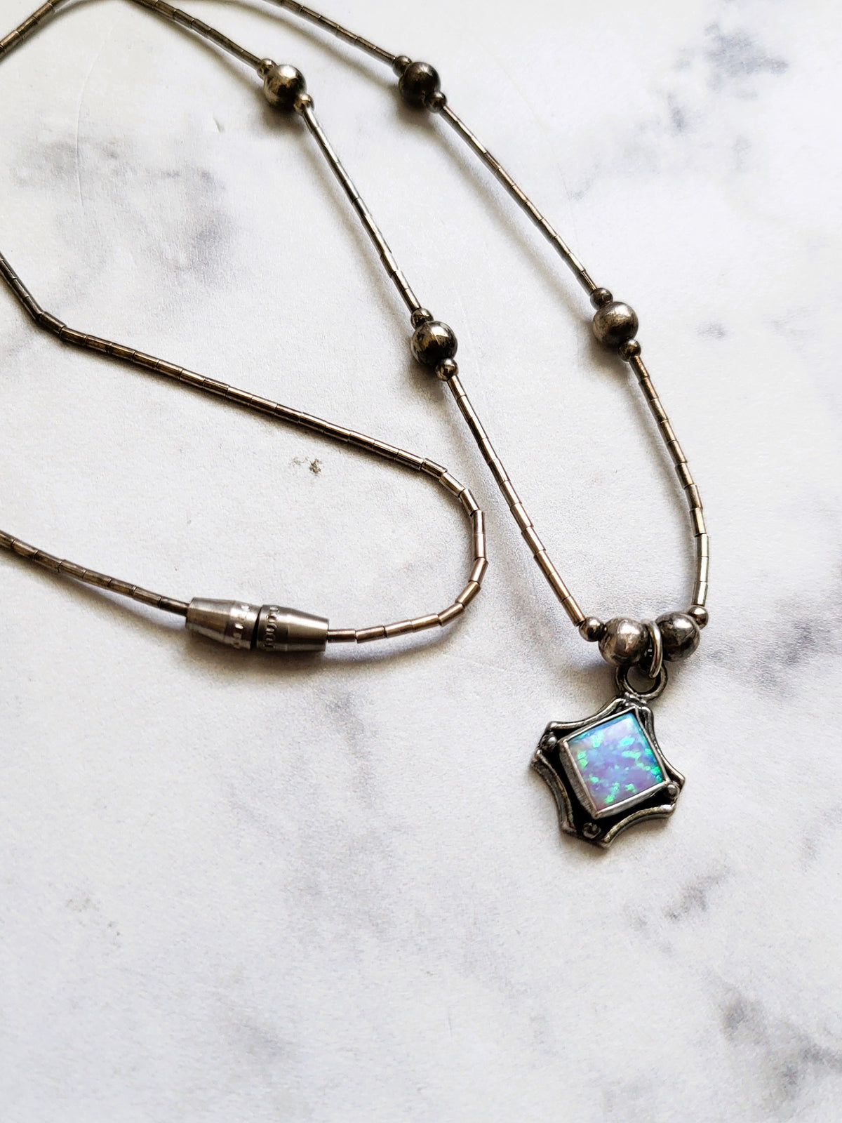 Vintage Sterling Silver Opal Liquid Silver Necklace