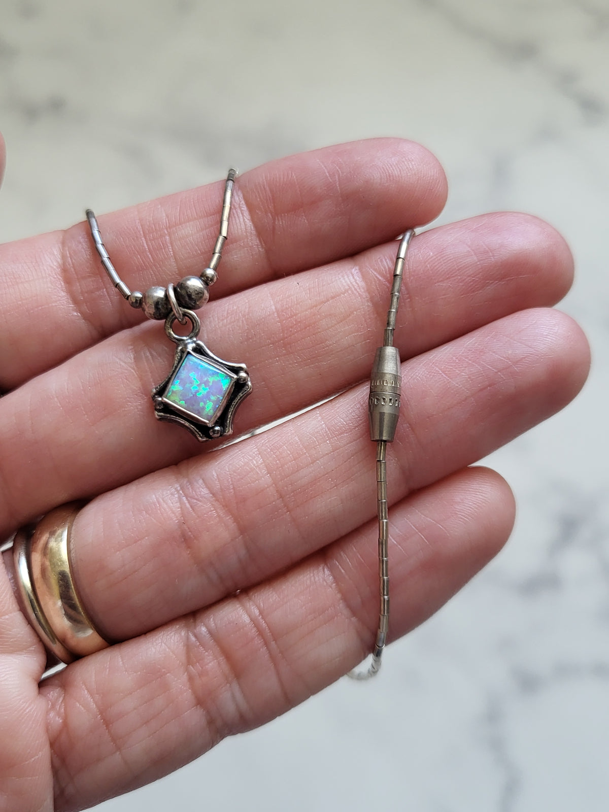 Vintage Sterling Silver Opal Liquid Silver Necklace