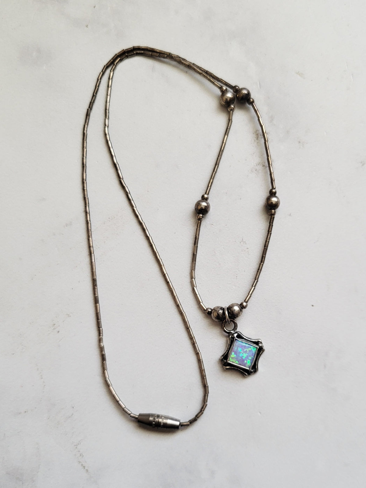 Vintage Sterling Silver Opal Liquid Silver Necklace