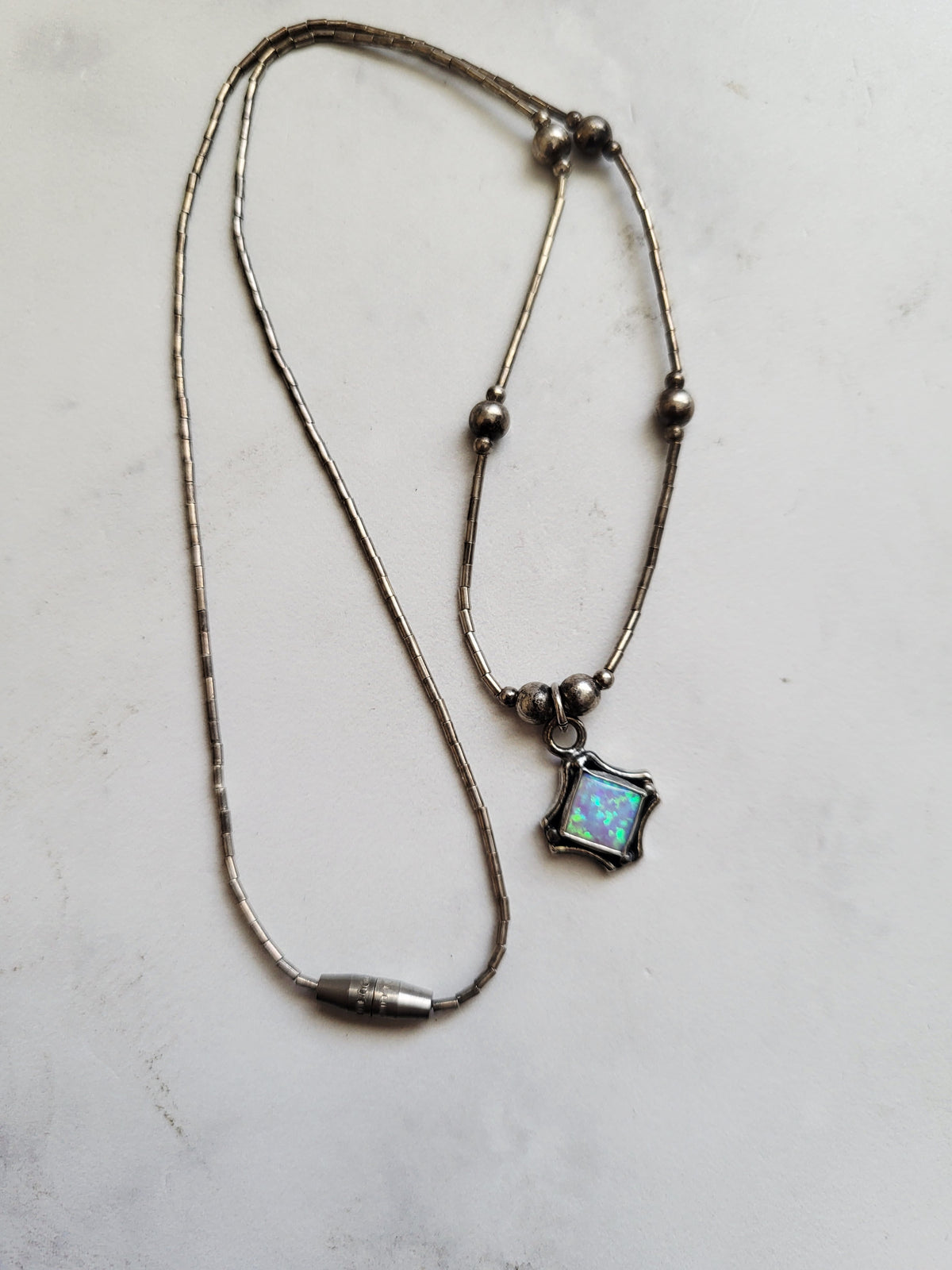 Vintage Sterling Silver Opal Liquid Silver Necklace