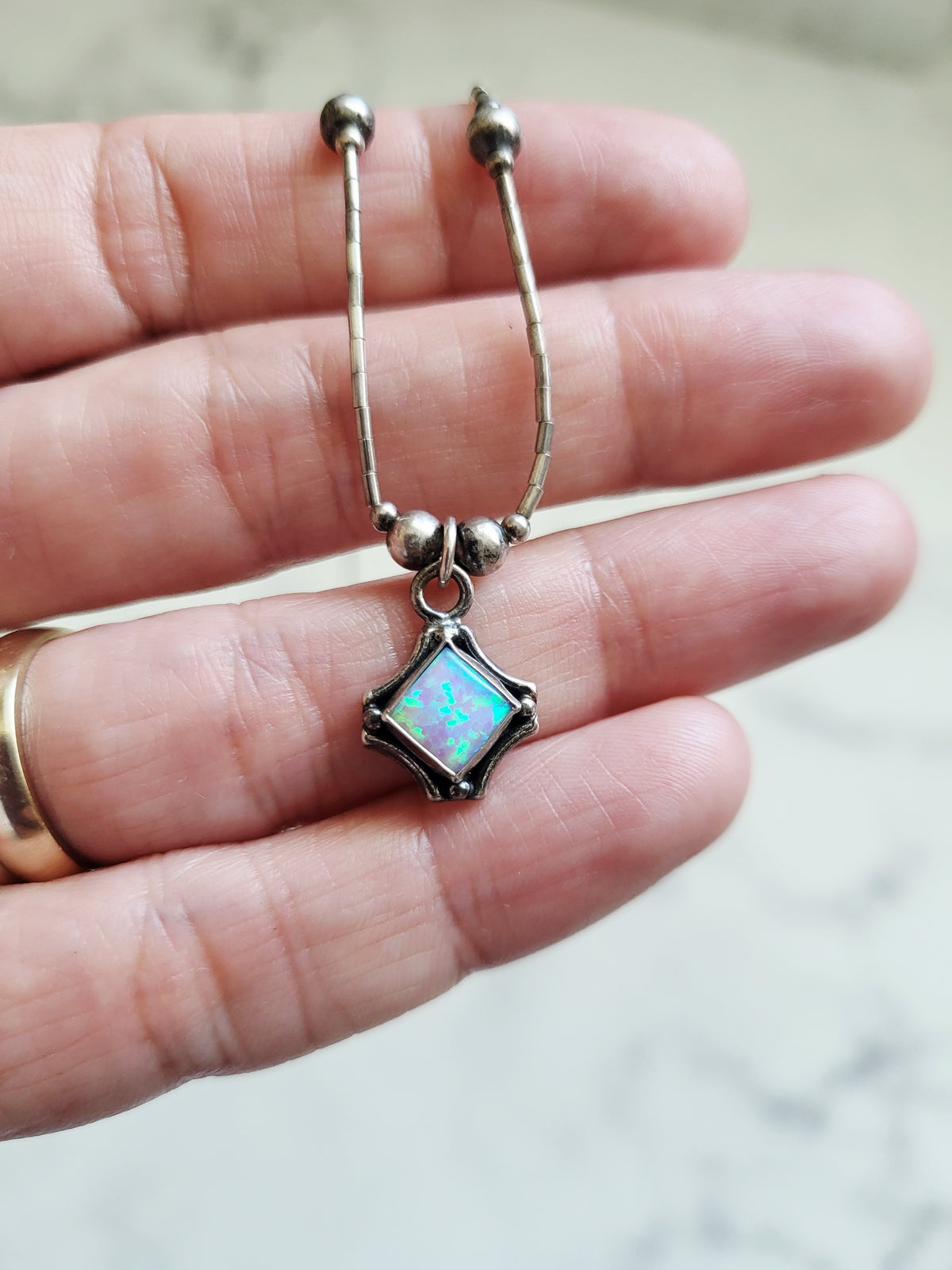 Vintage Sterling Silver Opal Liquid Silver Necklace