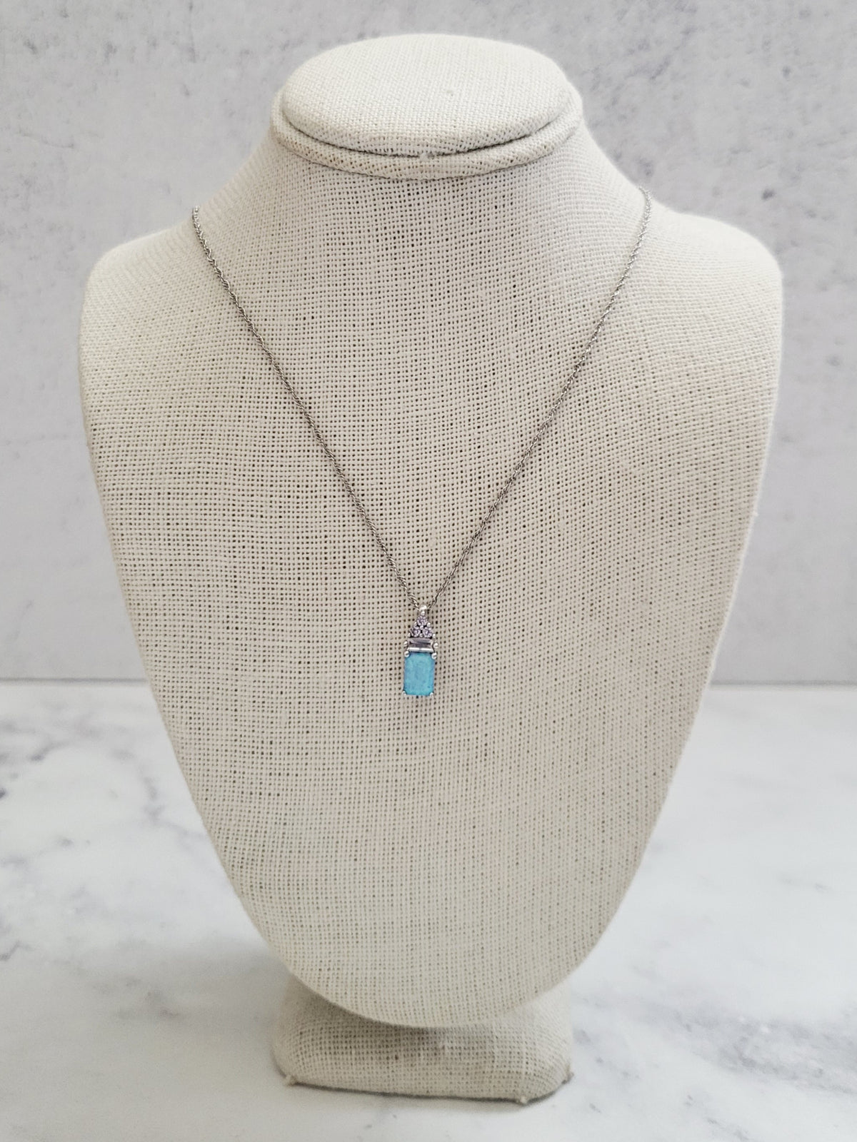 Vintage Silver Blue Lab Opal Necklace & Earring Set
