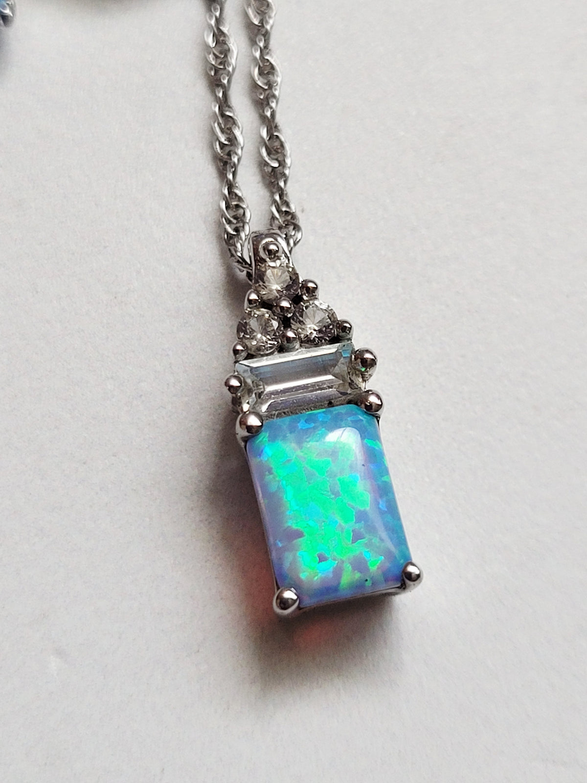 Vintage Silver Blue Lab Opal Necklace & Earring Set