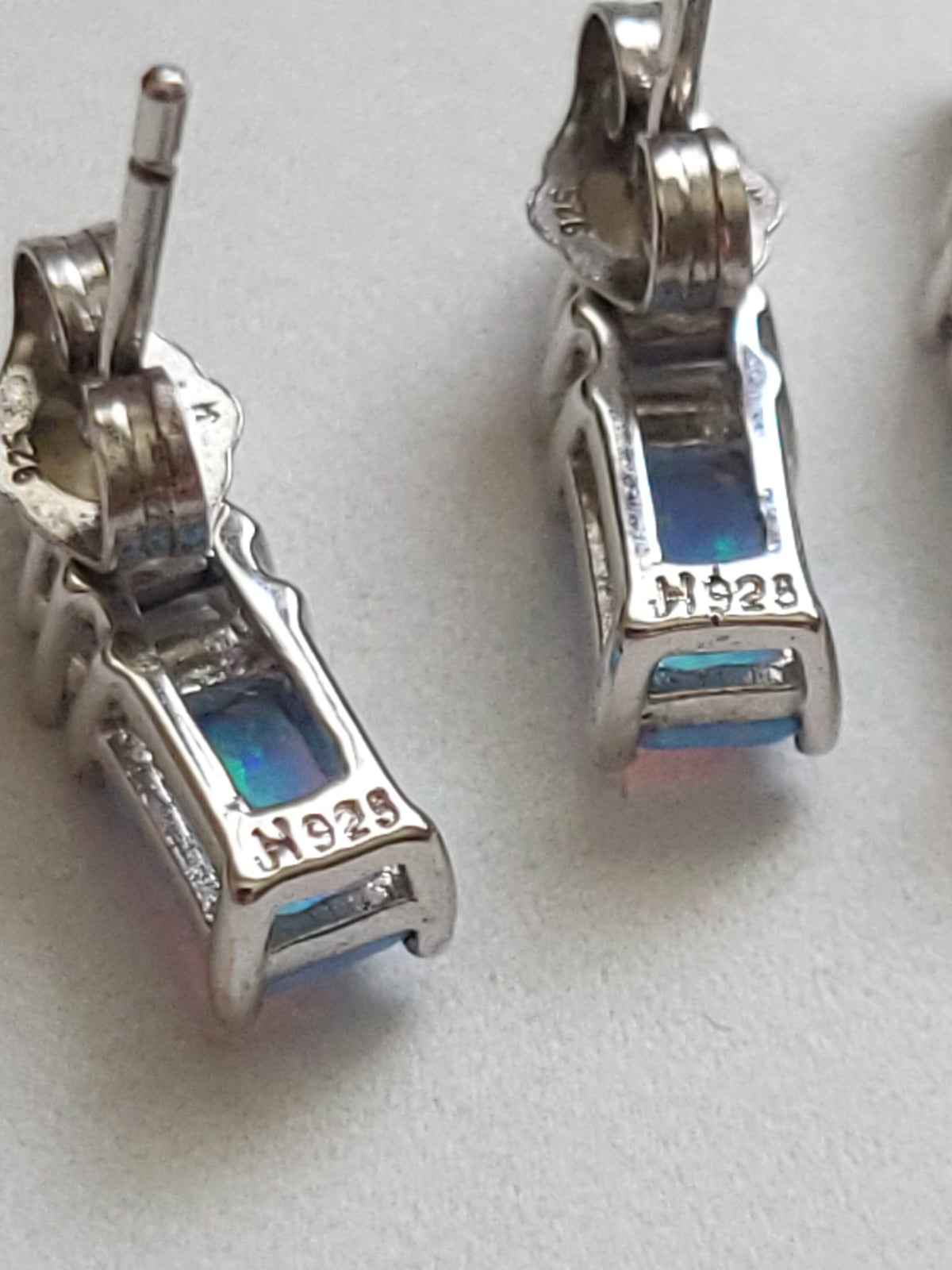 Vintage Silver Blue Lab Opal Necklace & Earring Set